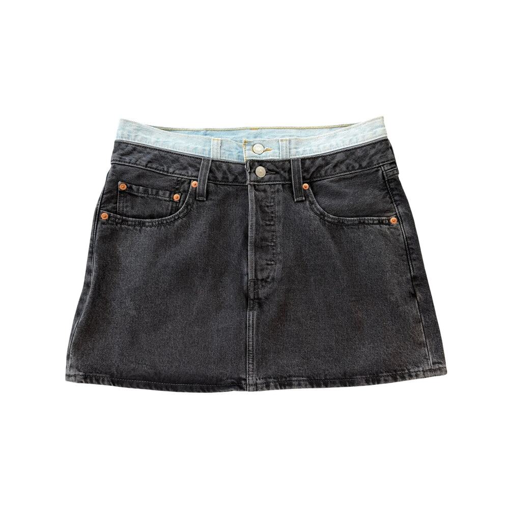 Levi’s Black Light Wash Icon Double Waist Streetwear Festival Denim Mini Skirt